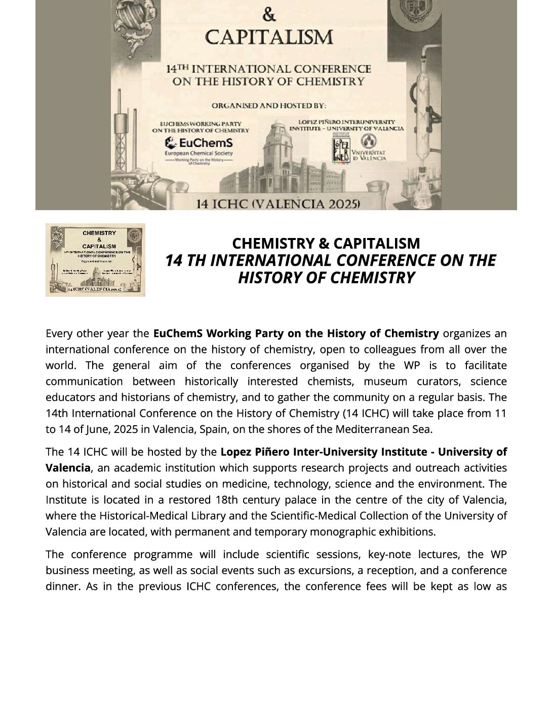 14th International Conference on the History of Chemistry (14ICHC)